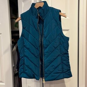 Michael Kors Women’s Teal Blue Puffer Vest with Gold Zipper